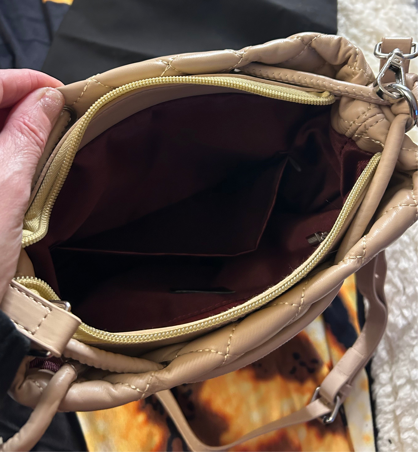 Beige Leather CC Logo Shoulder Bag/ Tote