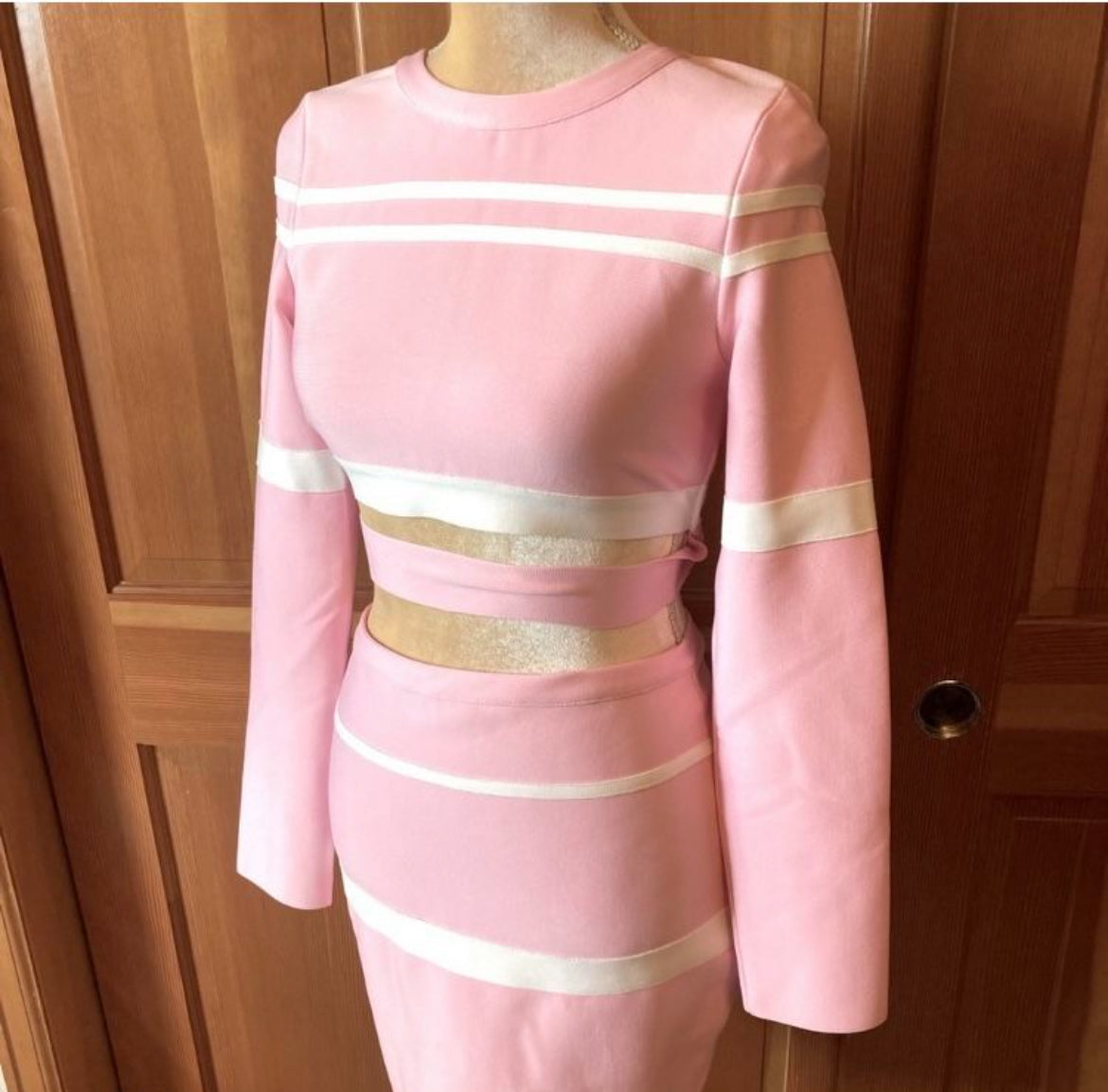 Pink Crop Top Skirt
Bandage Suit Set.