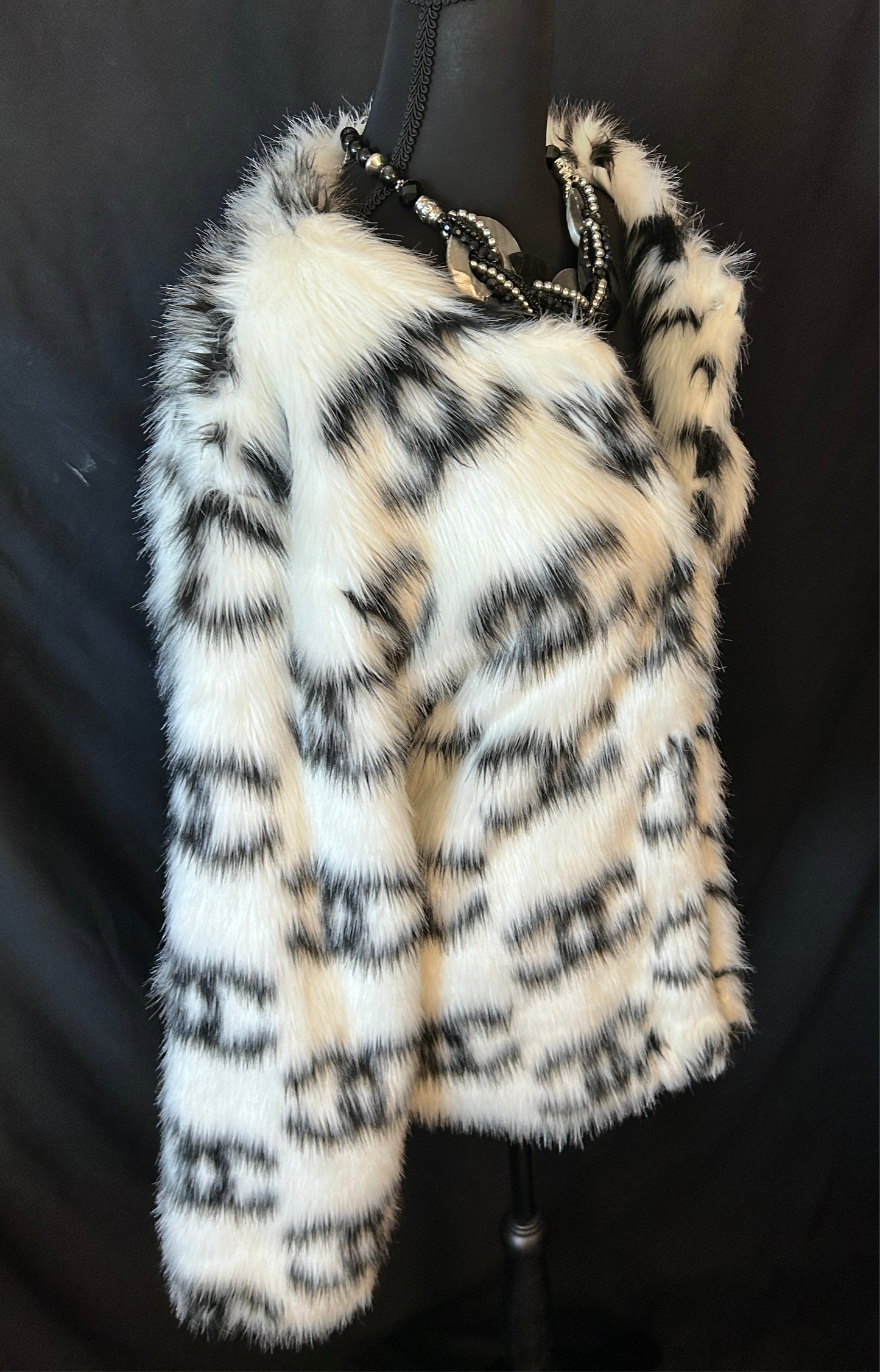 CC Salomon White and Black Faux Fur Designer Coat.