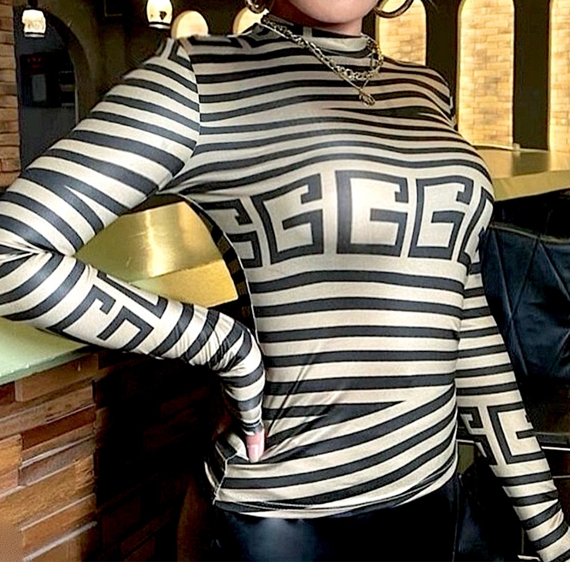 Balmaini Print Designer Mock Tee Blouse.