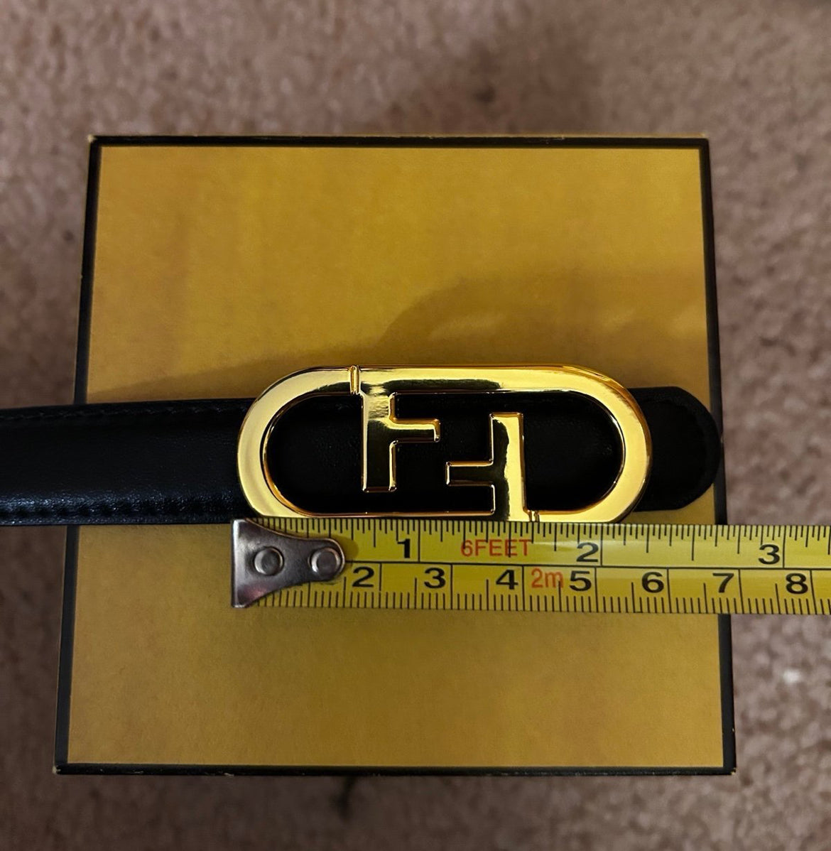Gold Finish O'Lock Leather Buckle Belt with Box