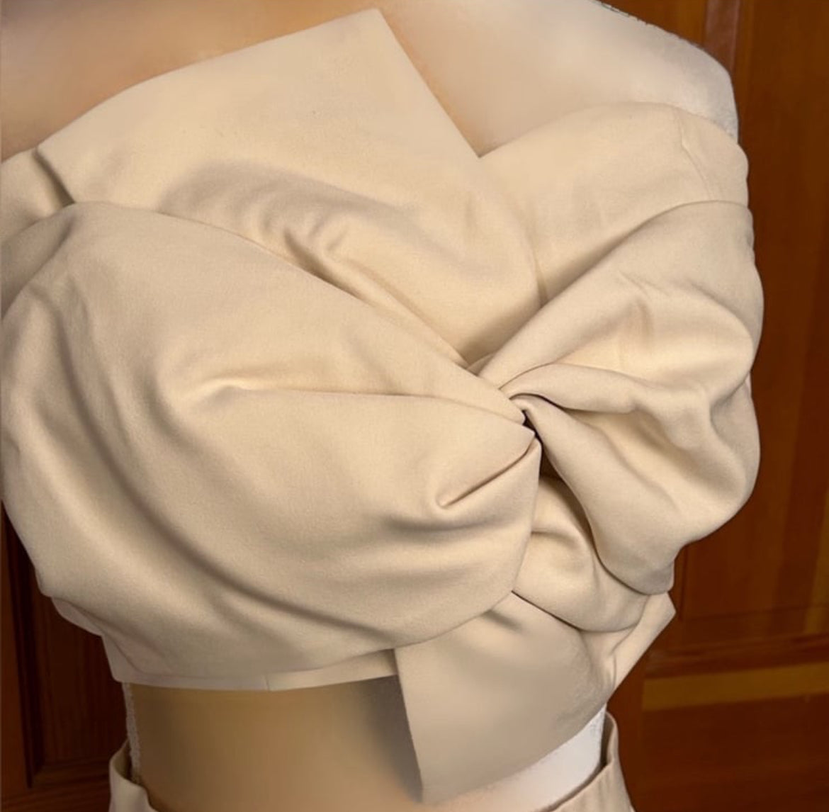 Two Piece Strapless Champagne Colored Dress with Bowknot Split