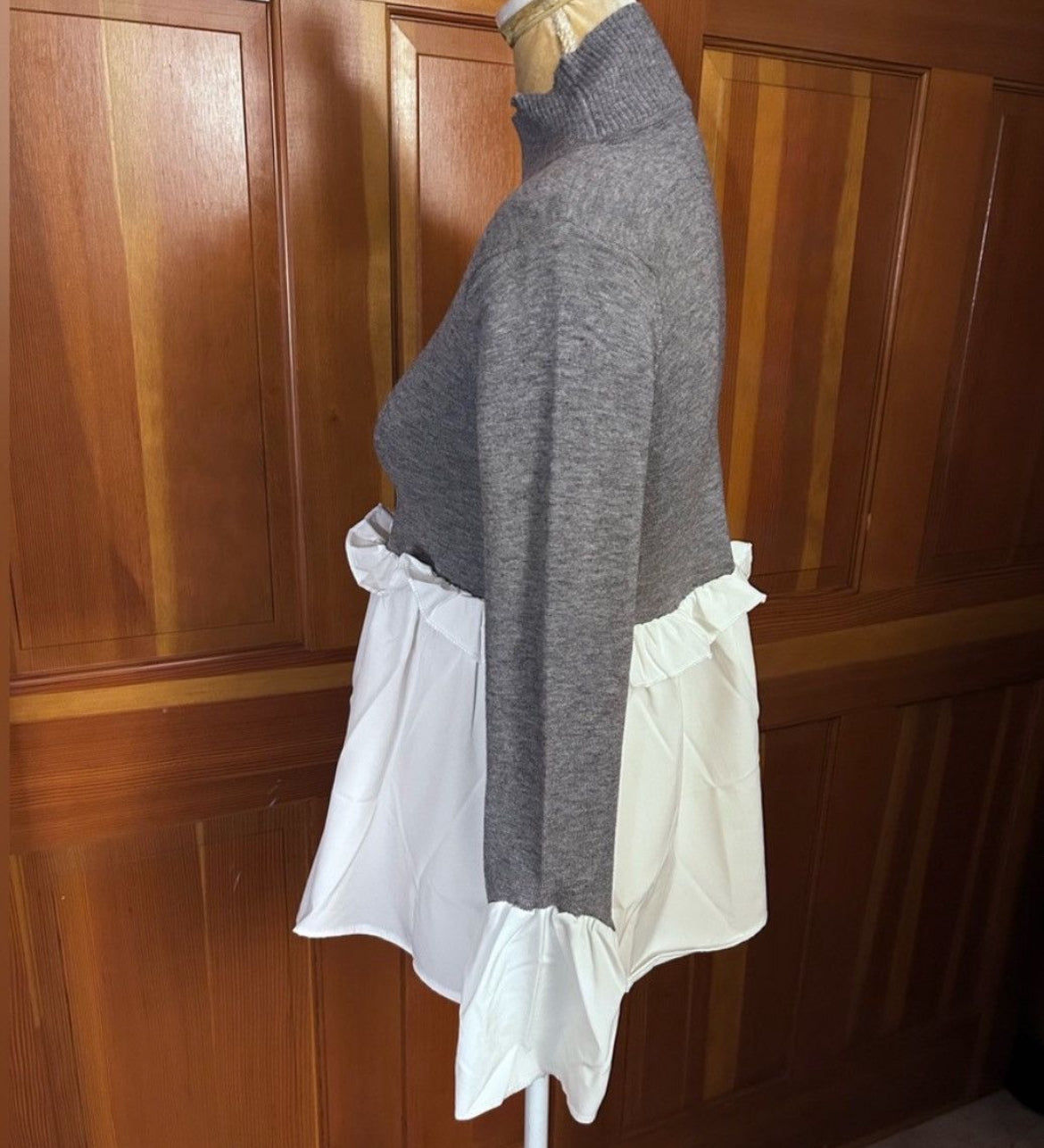2 in 1 Layered Gray Look Crop Turtle Neck & Asymmetric Shirt.