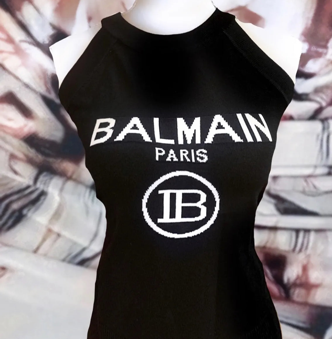 Balmain Paris Knit Halter Tank.