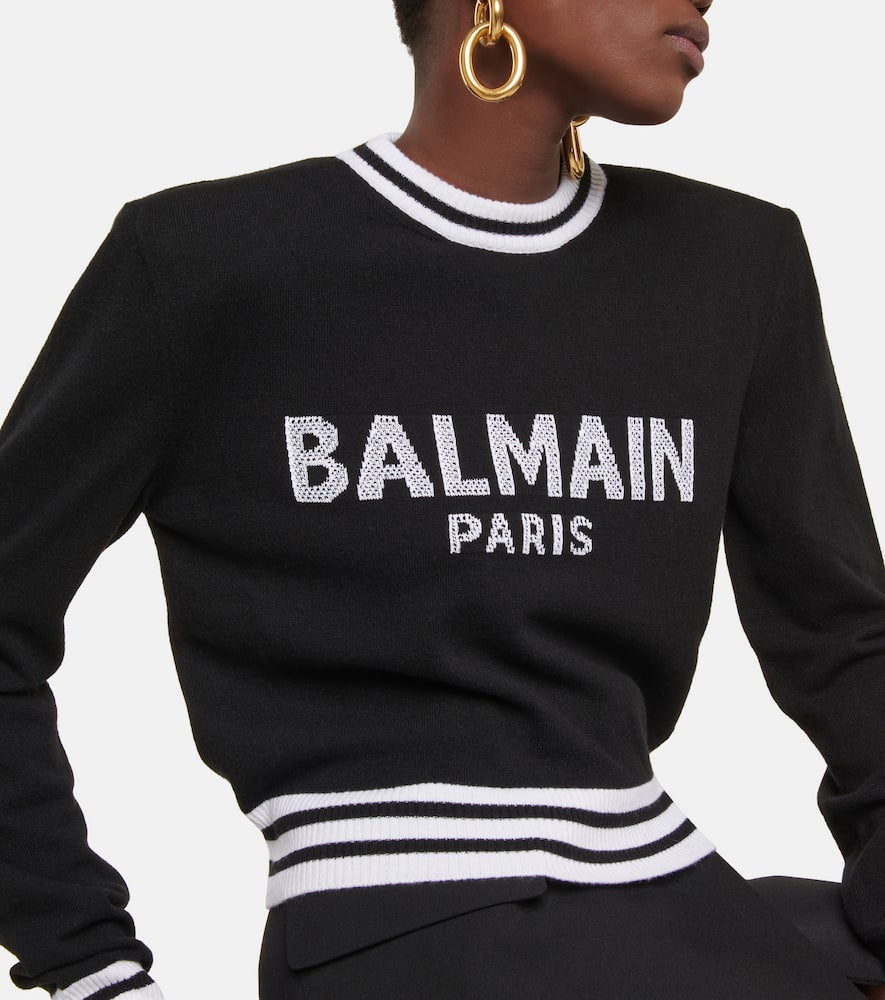 Black and White Intarsia-Knit Logo Jumper.