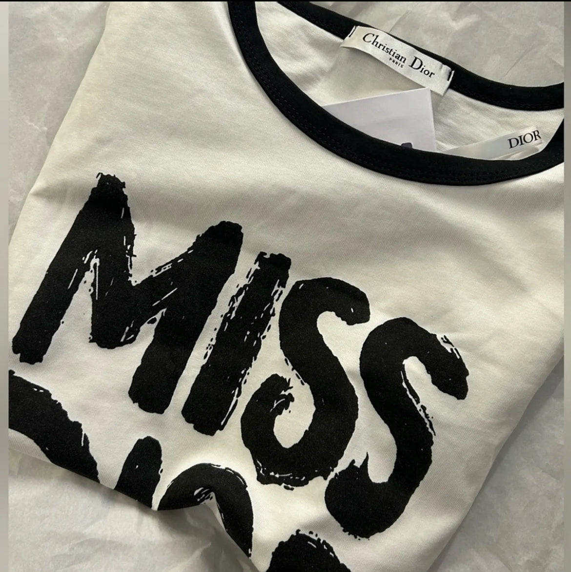 DIOR White Cotton Tee Miss Dior Graffiti Motif