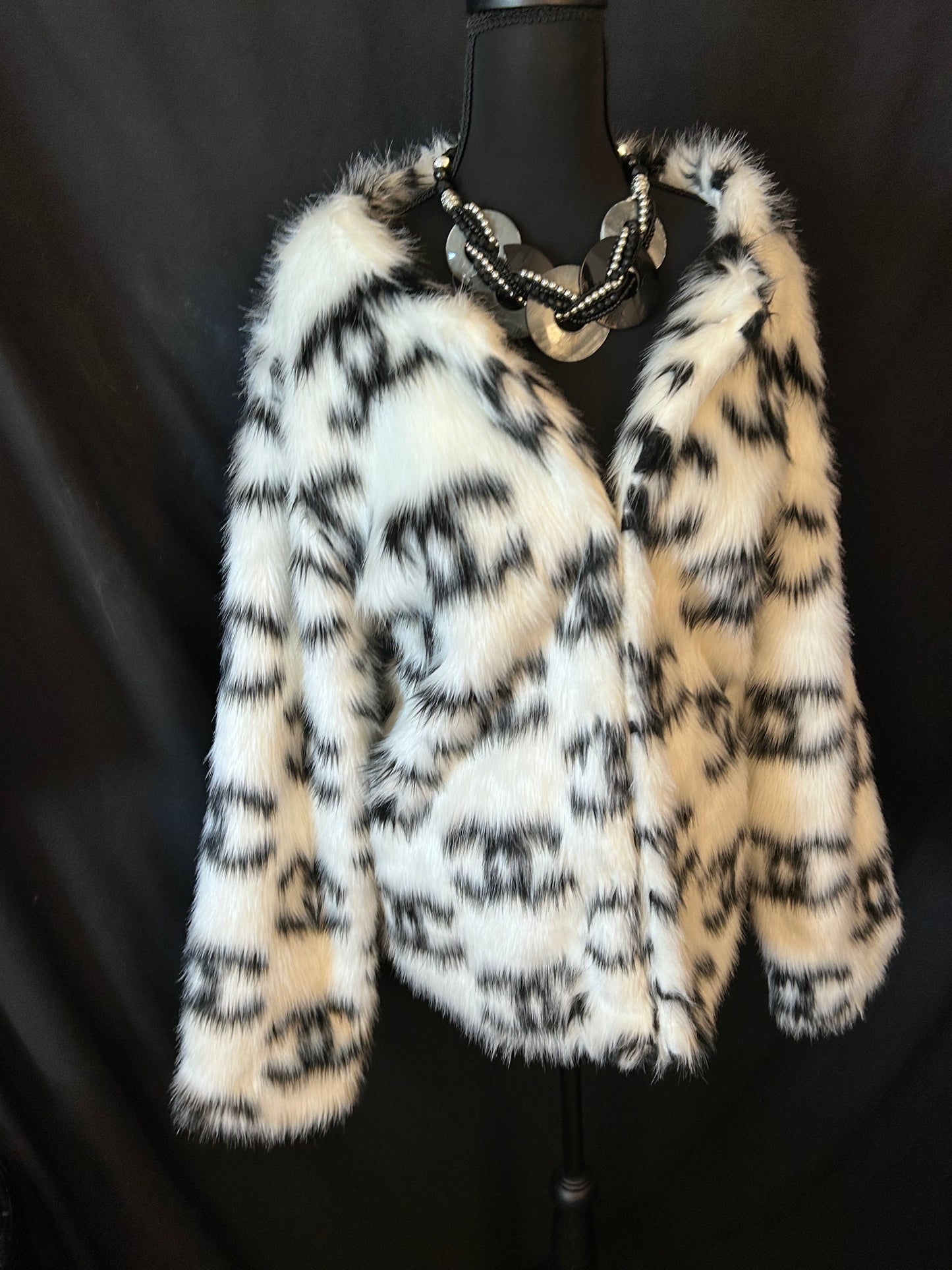 CC Salomon White and Black Faux Fur Designer Coat.
