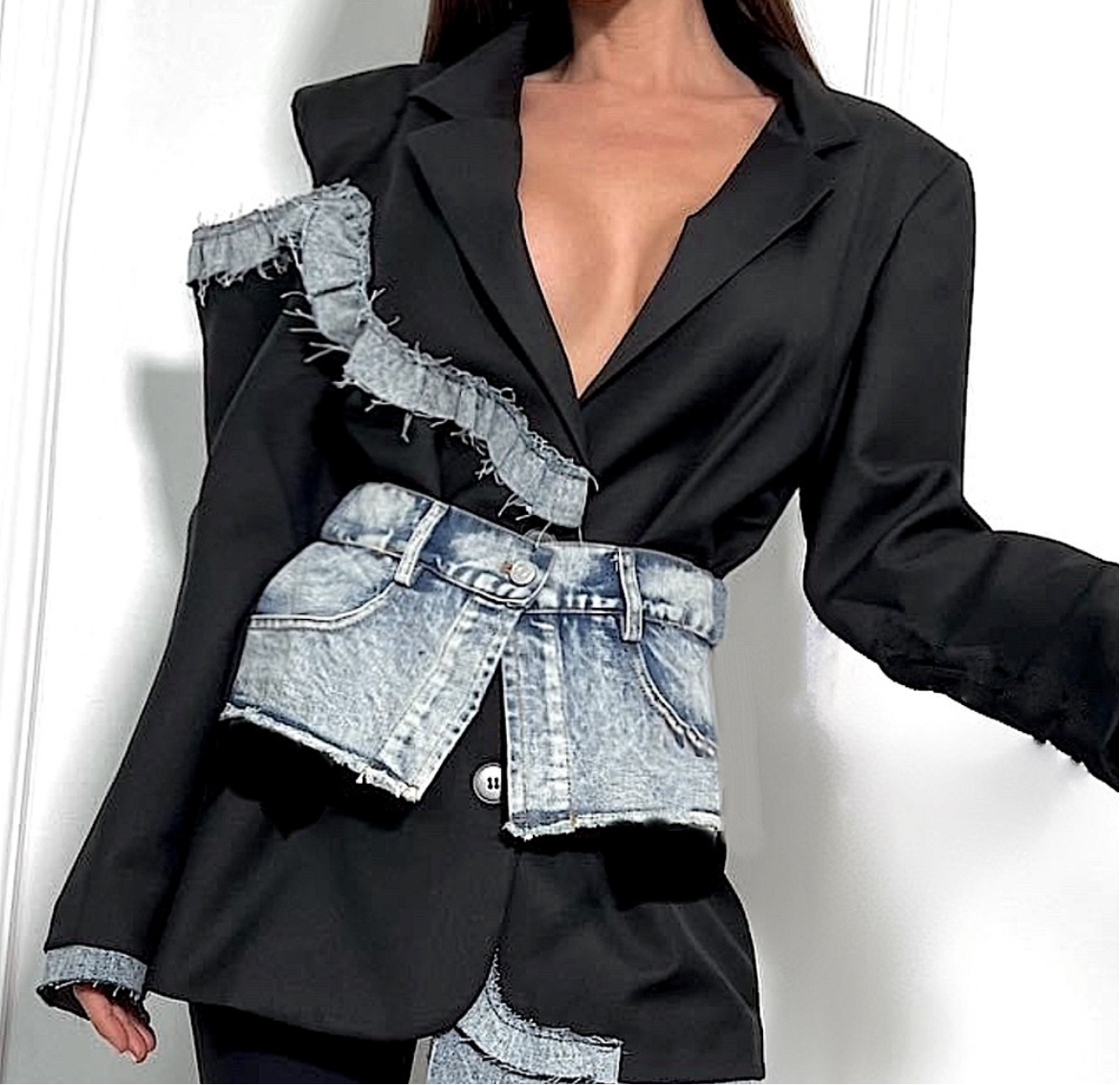 Designer Denim Patchwork Blazer