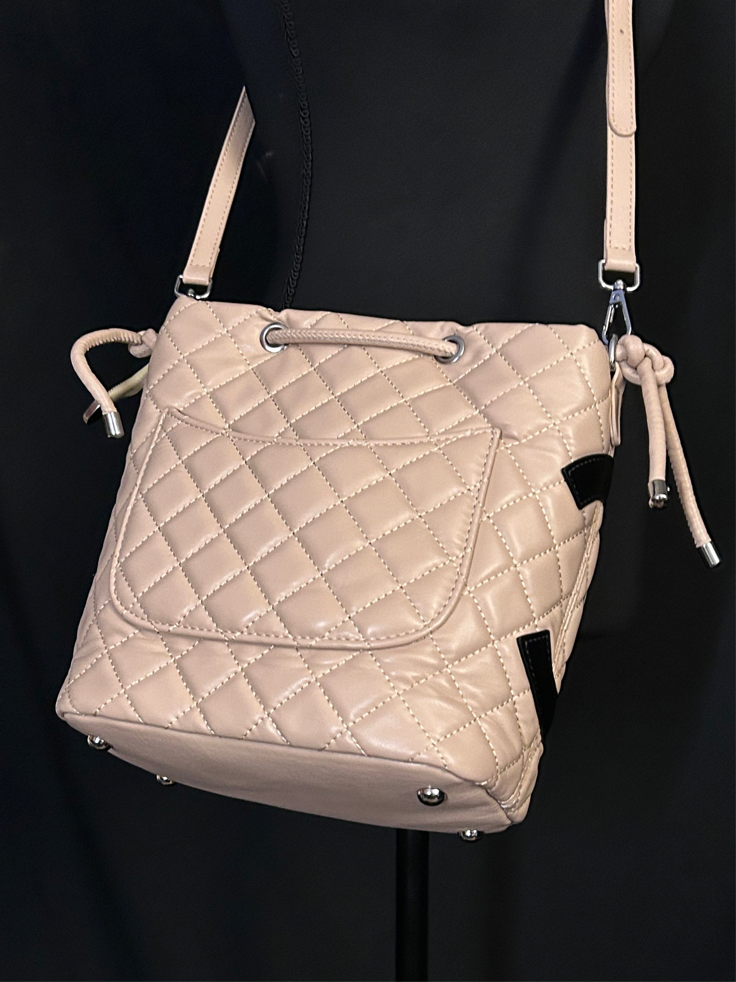 Beige Leather CC Logo Shoulder Bag/ Tote
