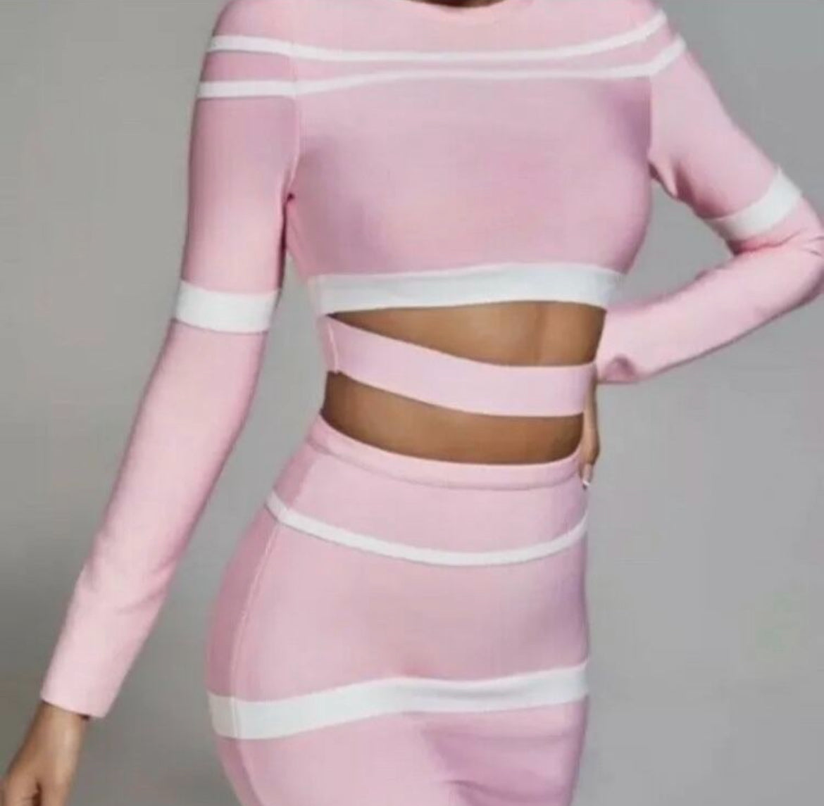 Pink Crop Top Skirt
Bandage Suit Set.