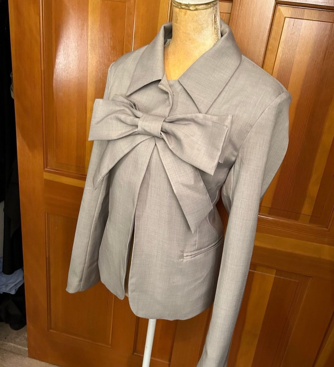 Gray Bowknot Designer Shirt.