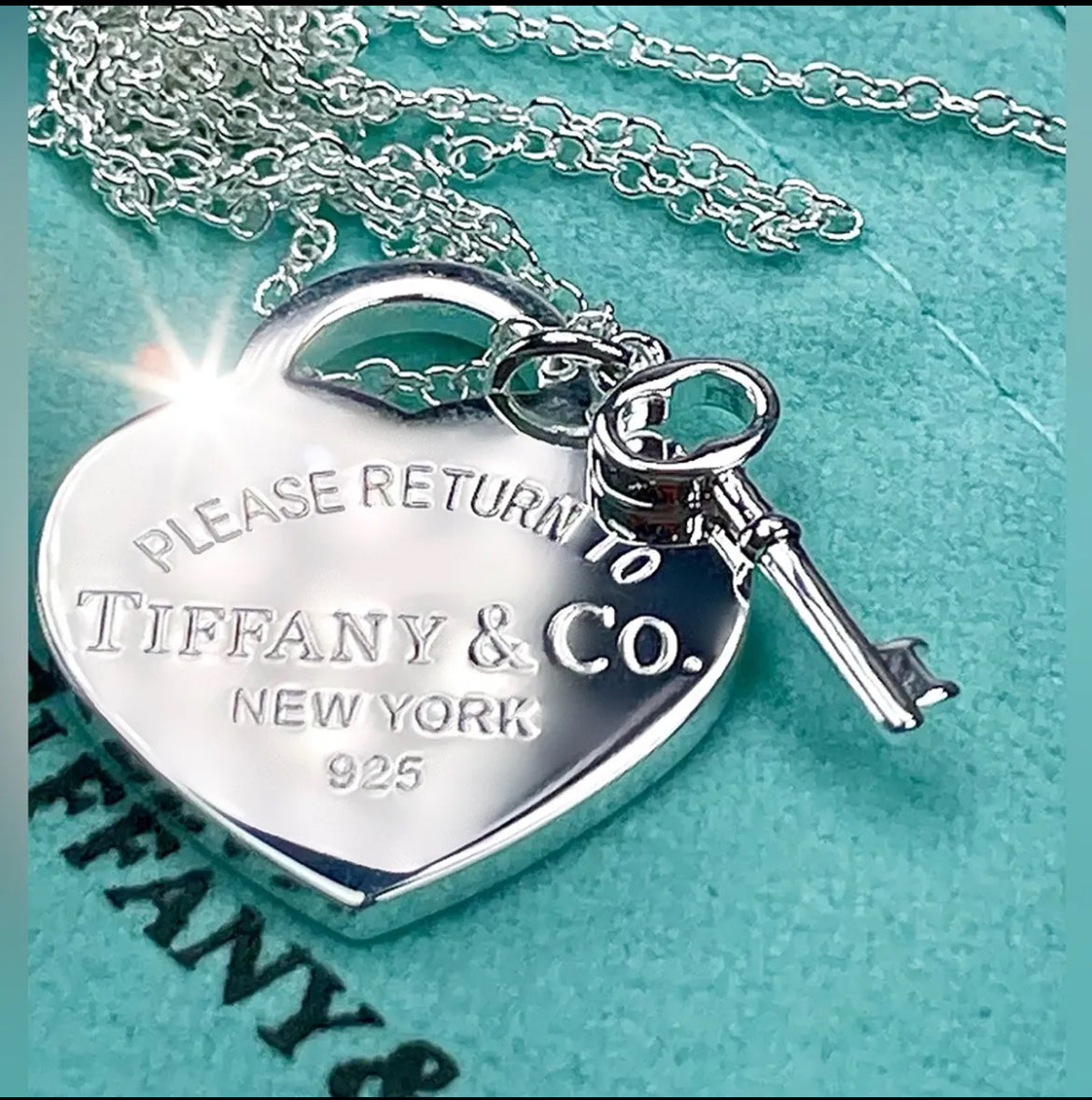 Silver Heart Stamped Pendant and Key Necklace