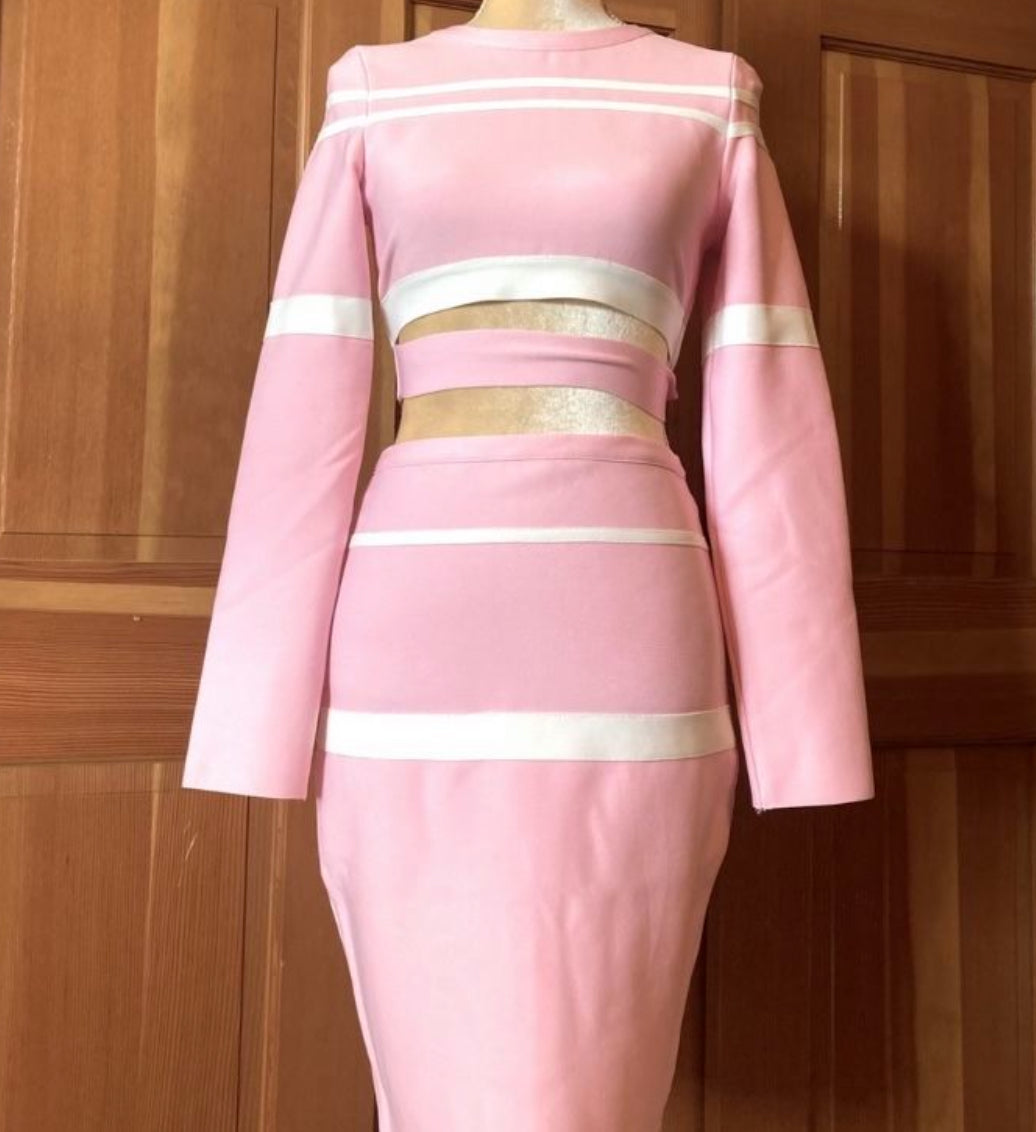Pink Crop Top Skirt
Bandage Suit Set.