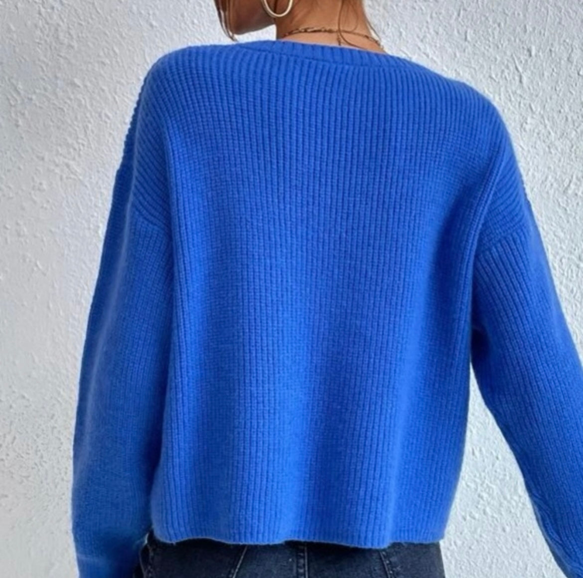 Royal Blue Drop Shoulder Ribbed knit Sweater