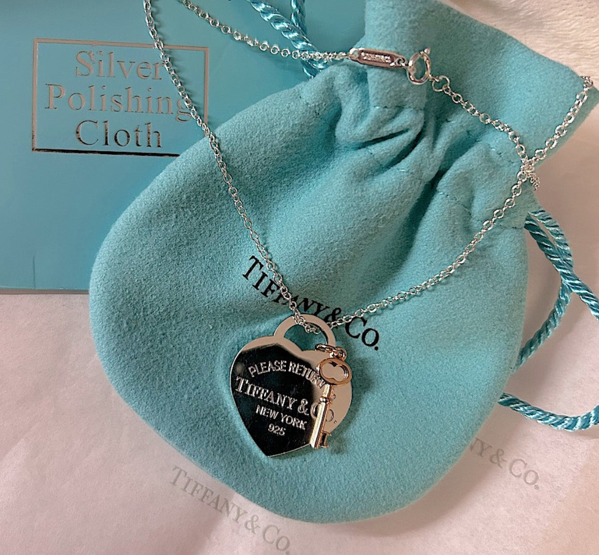 925 Silver and Rose-gold Heart Key Pendant Necklace