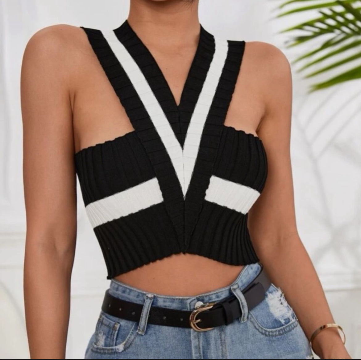 Crisscross Back Halter Knit Top