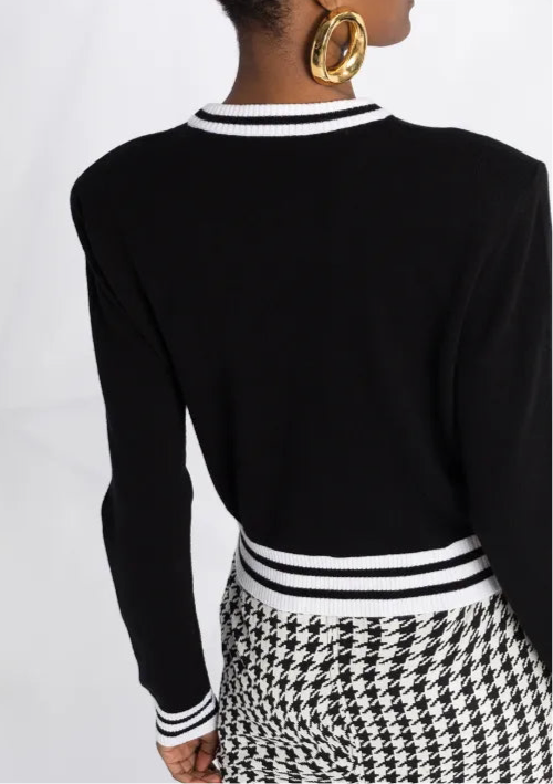 Black and White Intarsia-Knit Logo Jumper.
