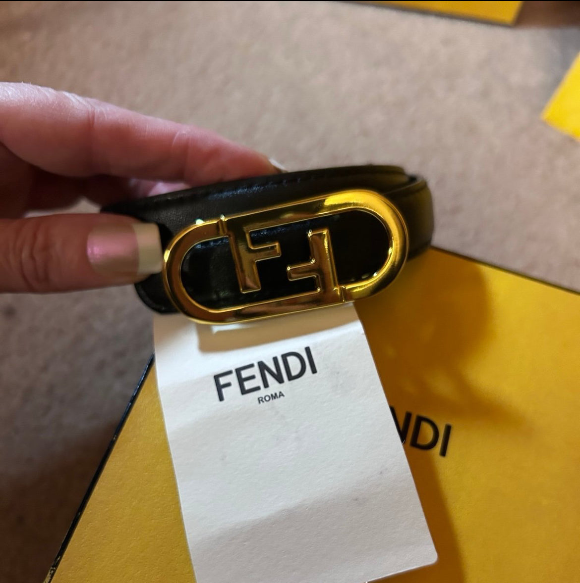 Gold Finish O'Lock Leather Buckle Belt with Box