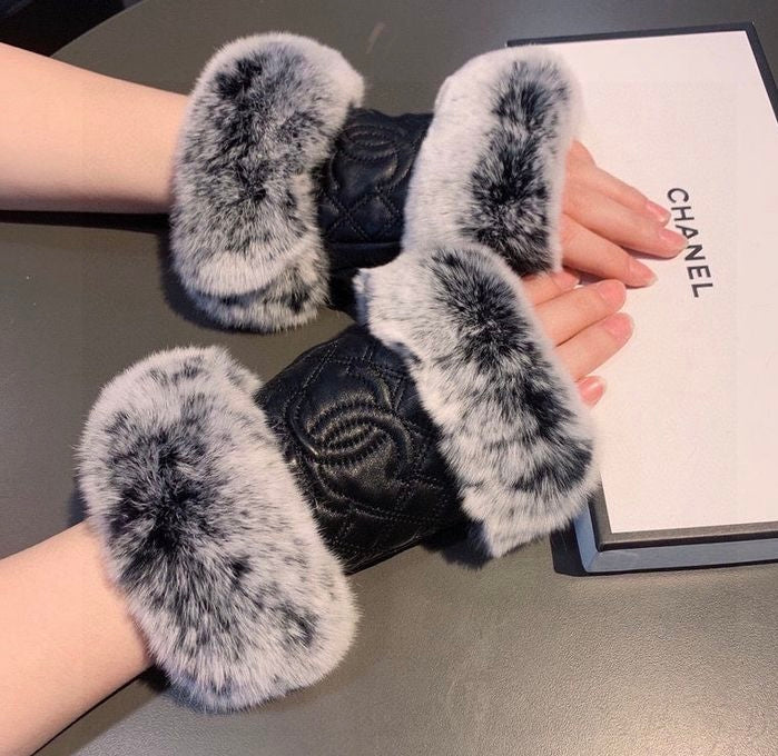 Chanel Fingerless Faux Fur Gloves