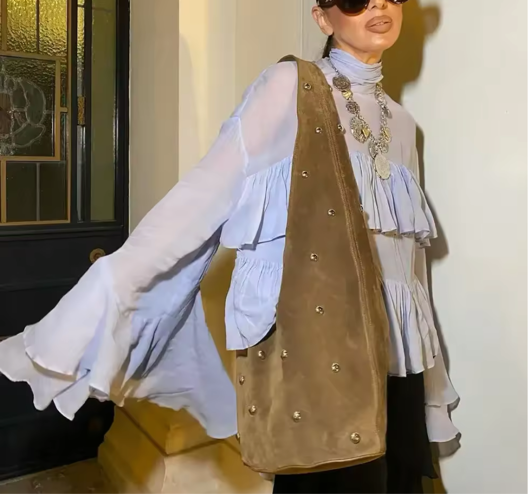 Chiffon Blue Exaggerated Ruffle Layer Blouse