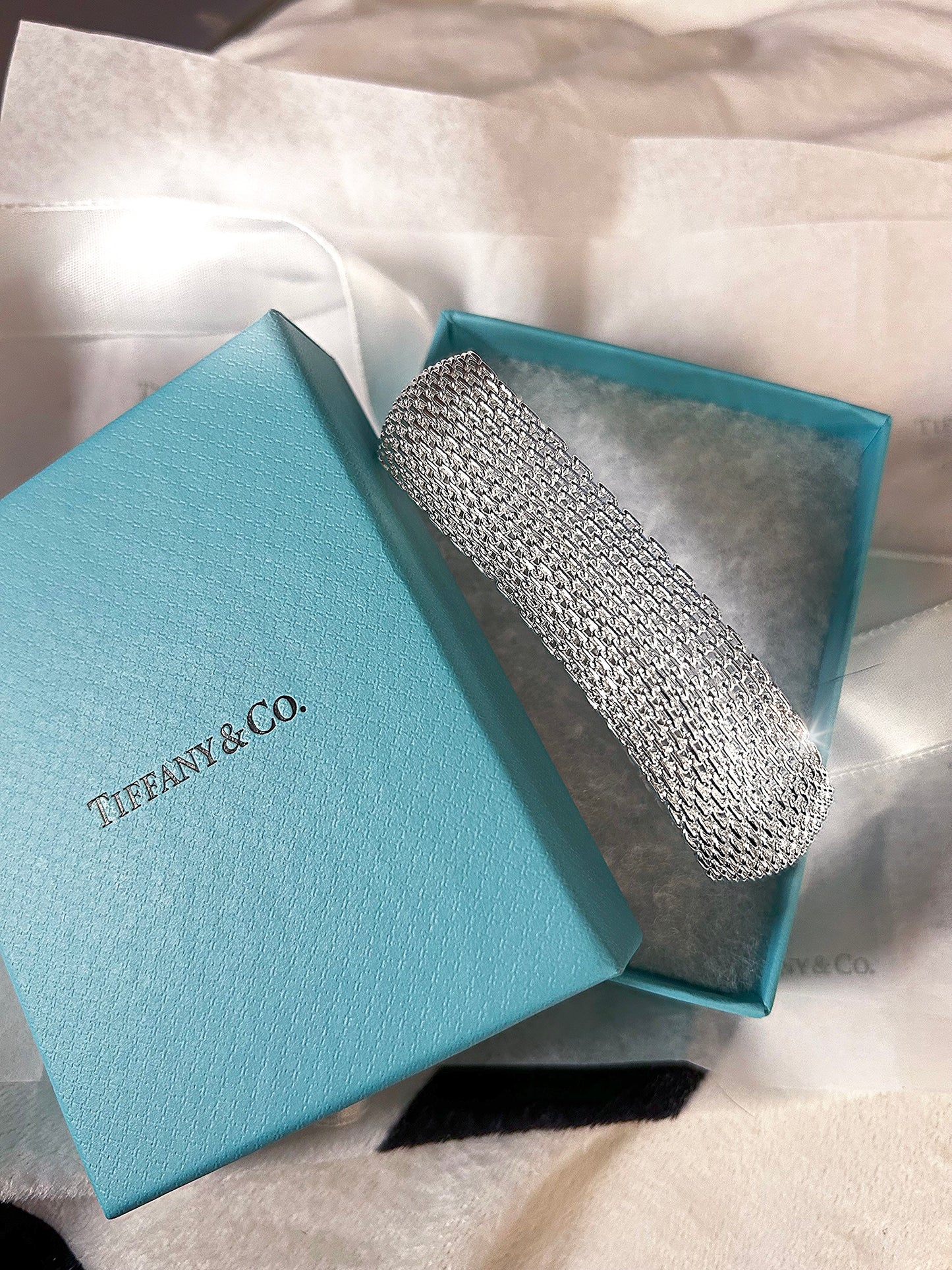 925 Sterling Silver Dense Mesh Women's Bangle Bracelet