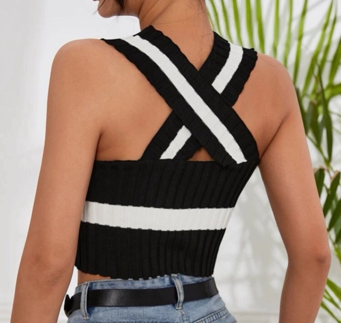 Crisscross Back Halter Knit Top