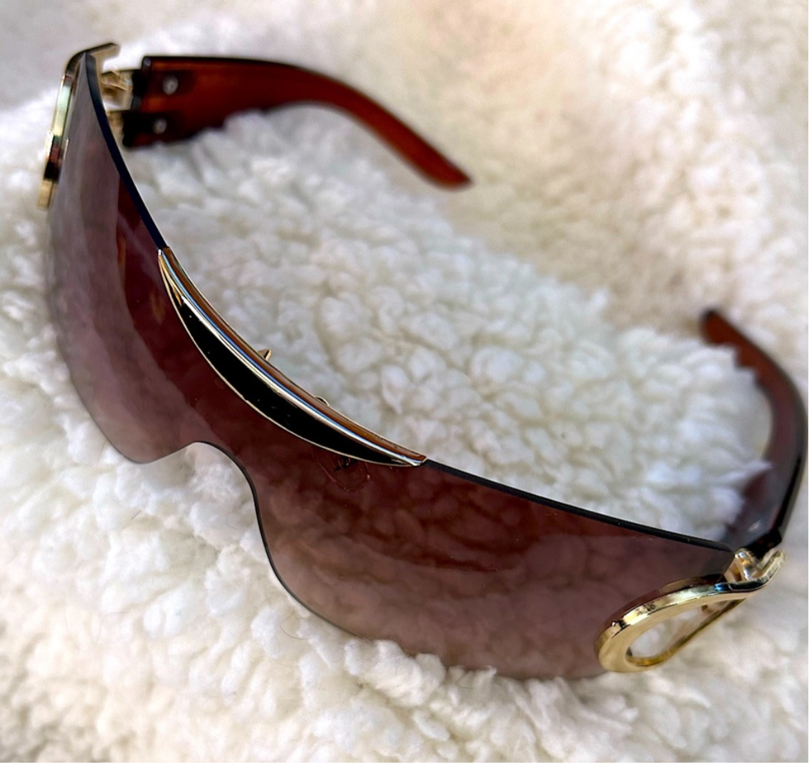 Gold Tea Shield Style Glamour Sunglasses