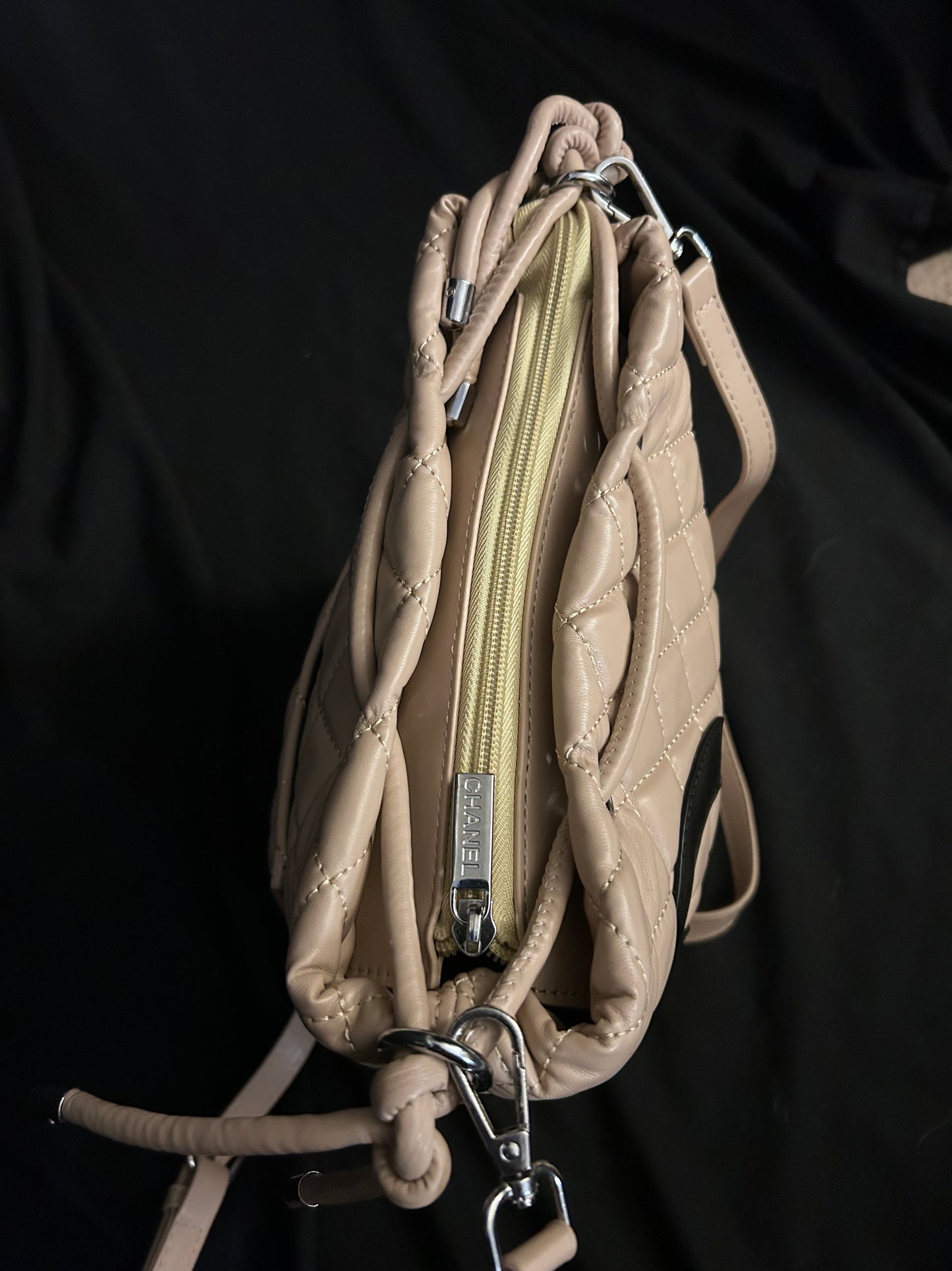 Beige Leather CC Logo Shoulder Bag/ Tote