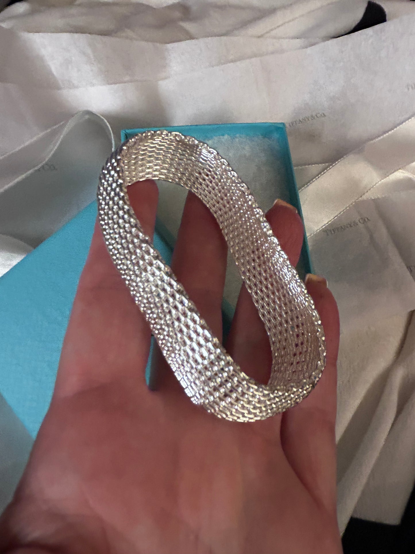 925 Sterling Silver Dense Mesh Women's Bangle Bracelet