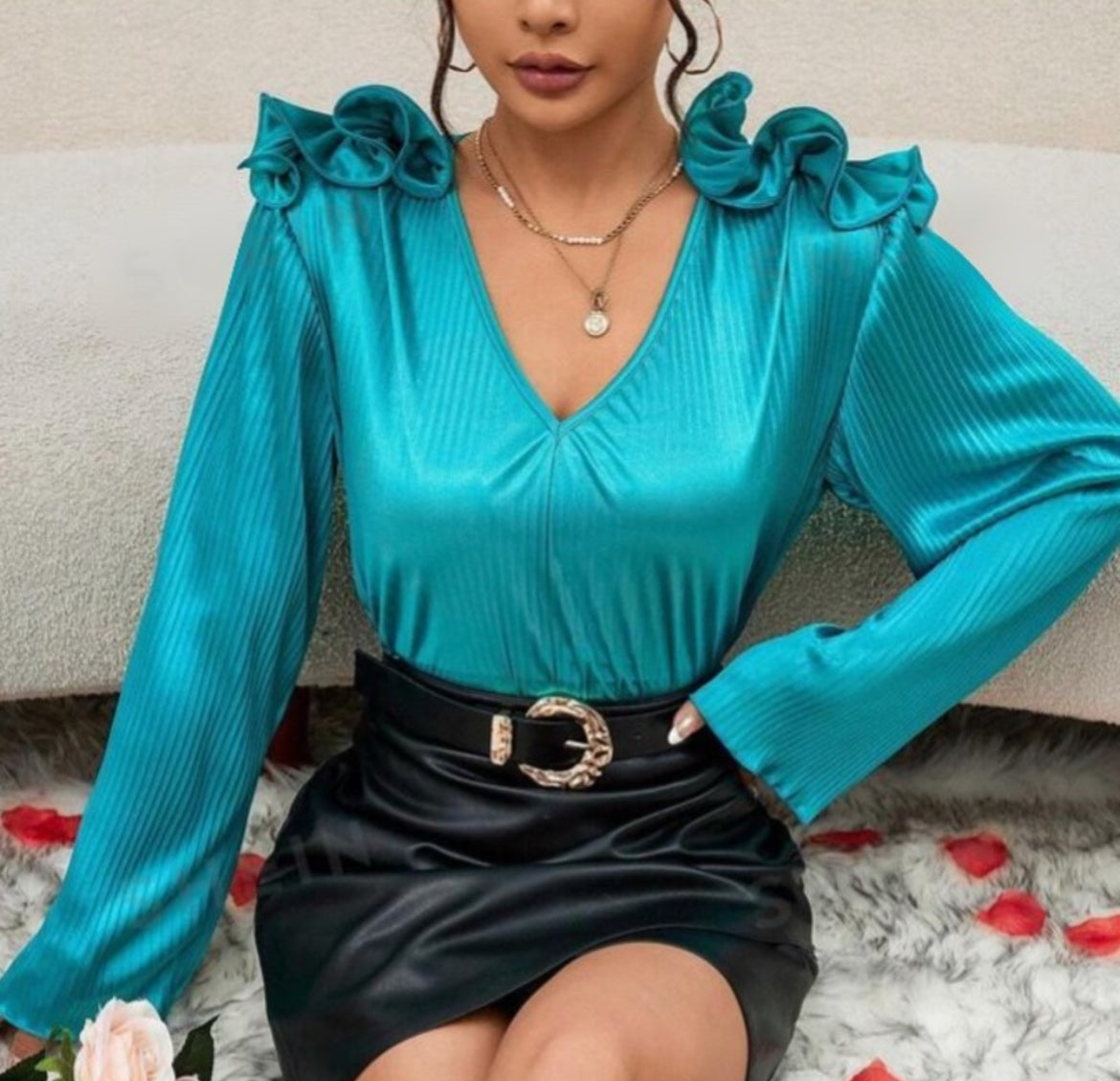 Gorgeous Teal Long Sleeved Women’s Blouse.
