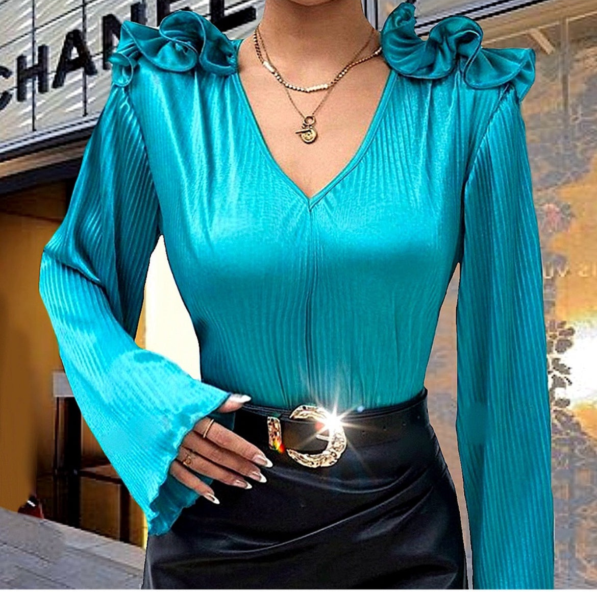 Gorgeous Teal Long Sleeved Women’s Blouse.