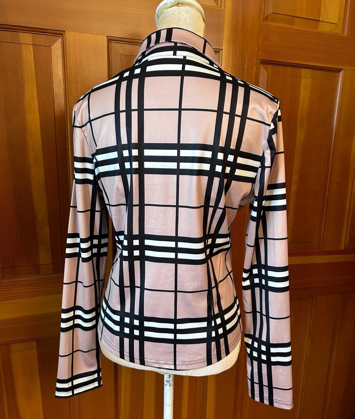Designer Plaid Print Button Up Blouse.