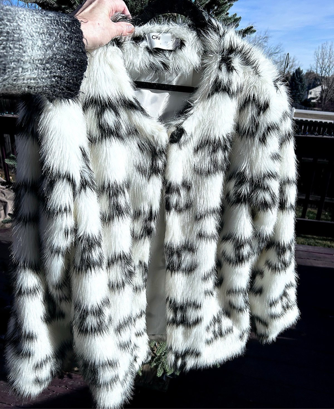 CC Salomon White and Black Faux Fur Designer Coat.
