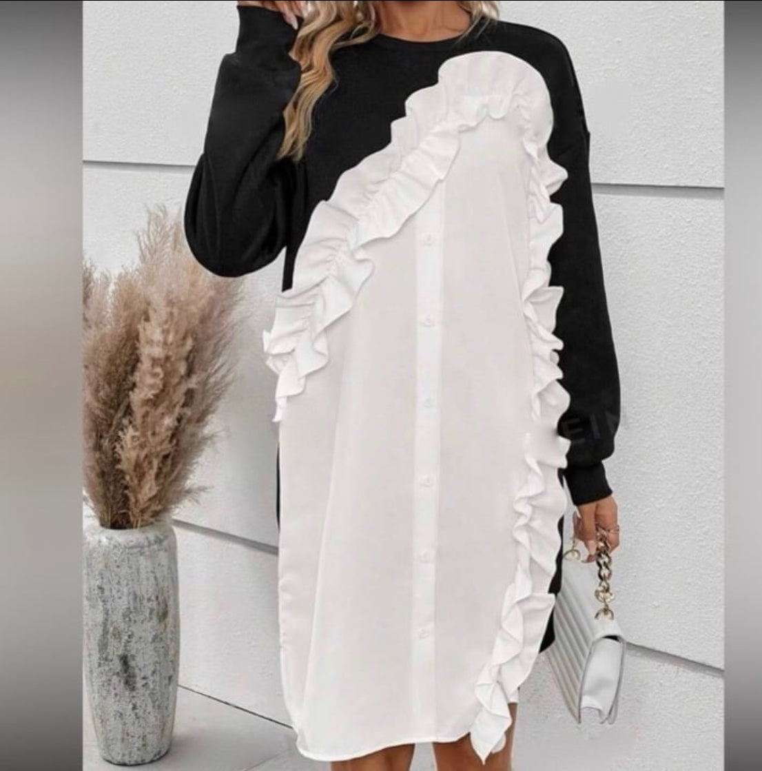Ruffle Trim Button Dress