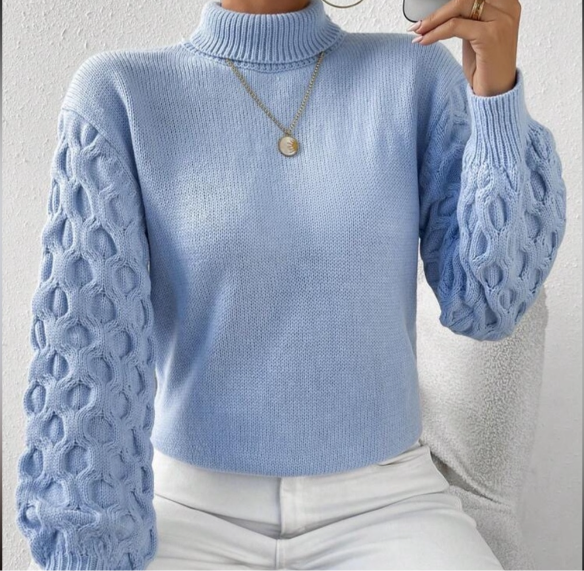 Sky Periwinkle Blue Bell Sleeved Sweater