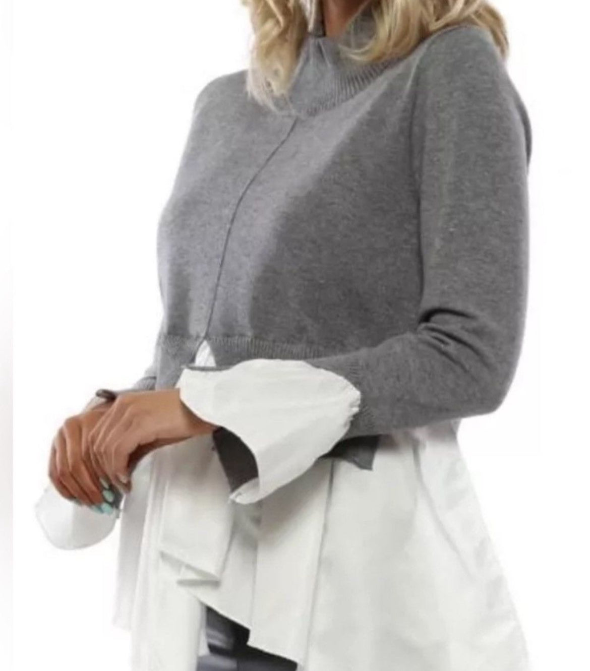 2 in 1 Layered Gray Look Crop Turtle Neck & Asymmetric Shirt.