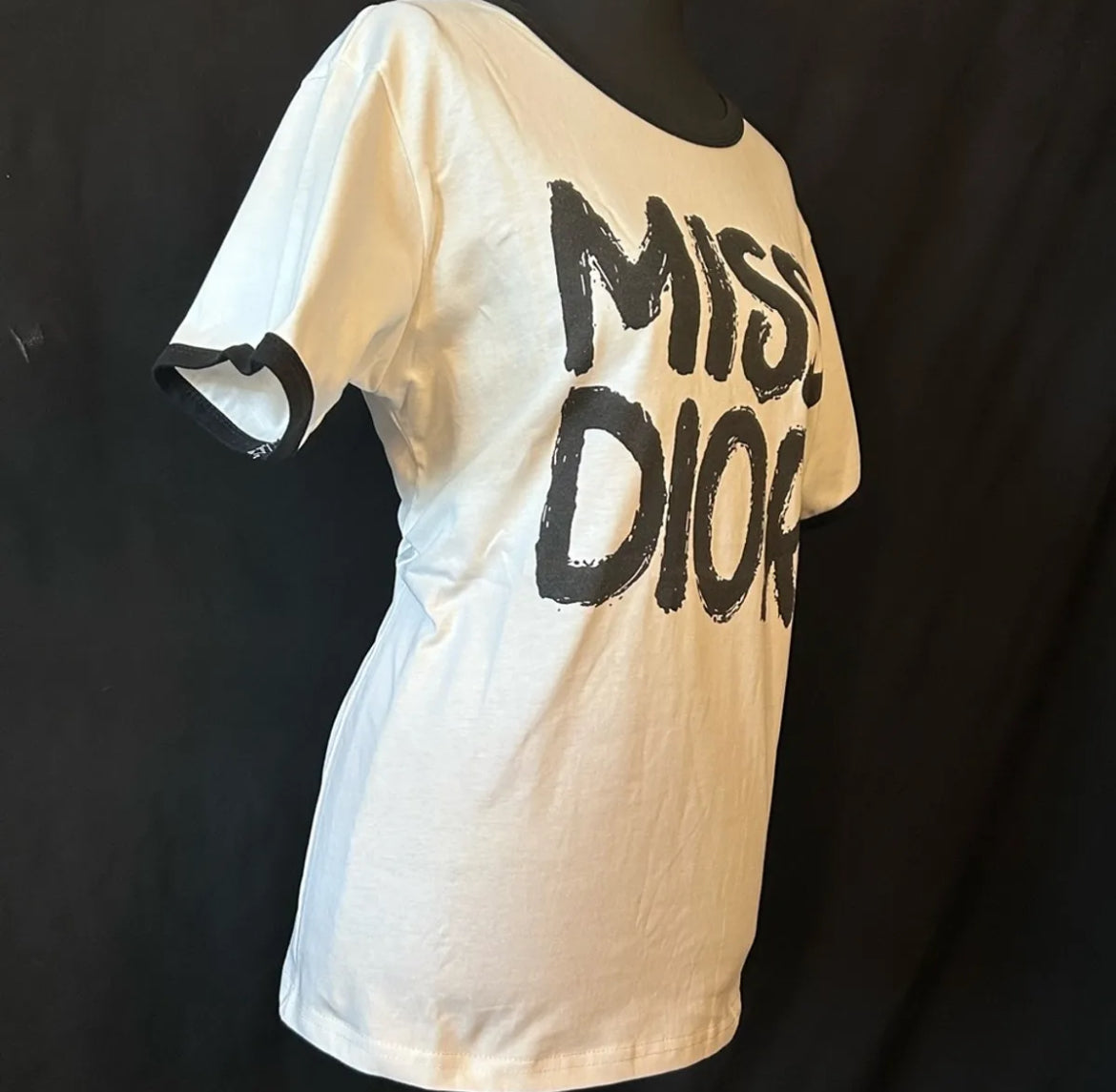 DIOR White Cotton Tee Miss Dior Graffiti Motif
