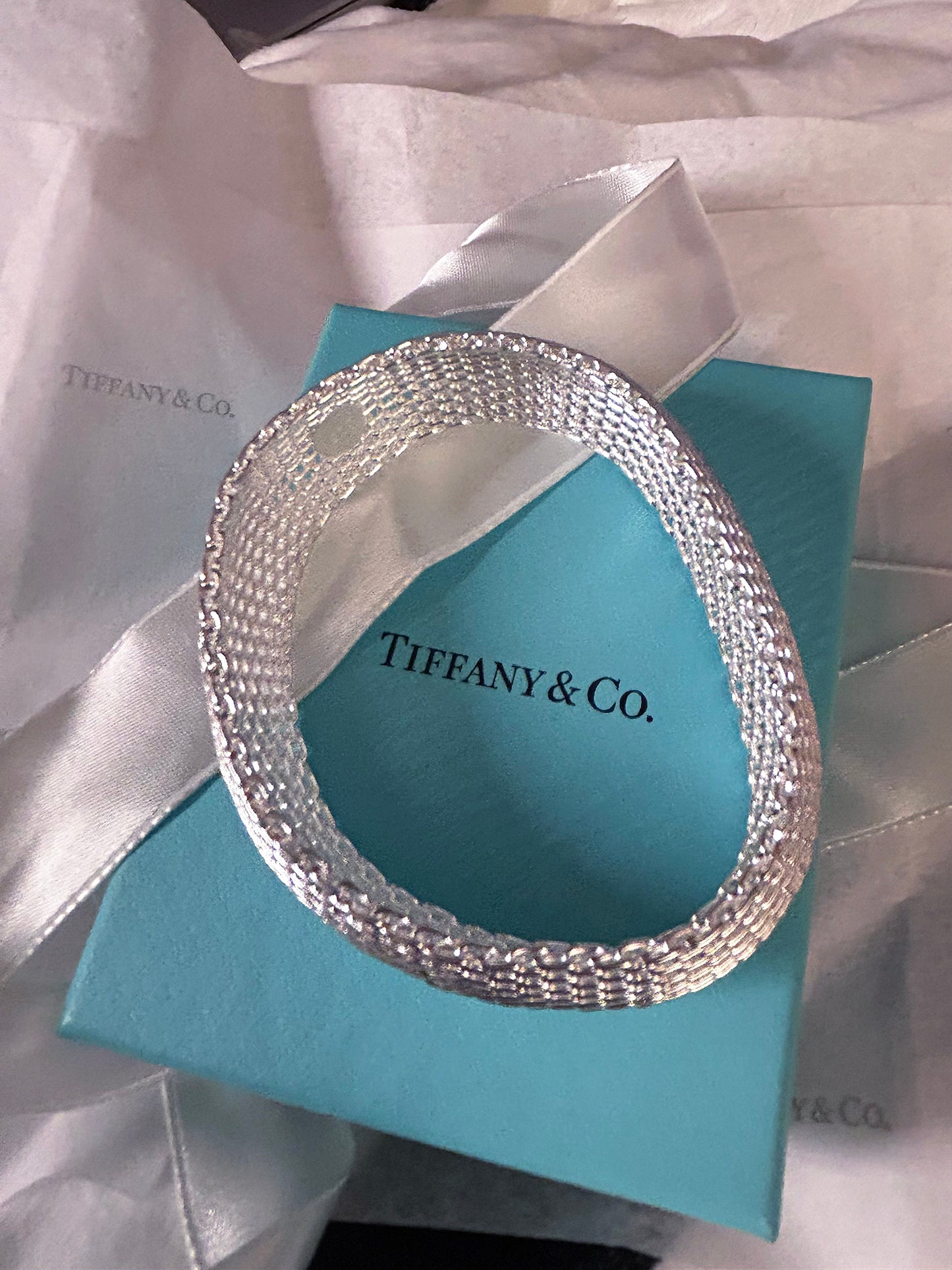 925 Sterling Silver Dense Mesh Women's Bangle Bracelet