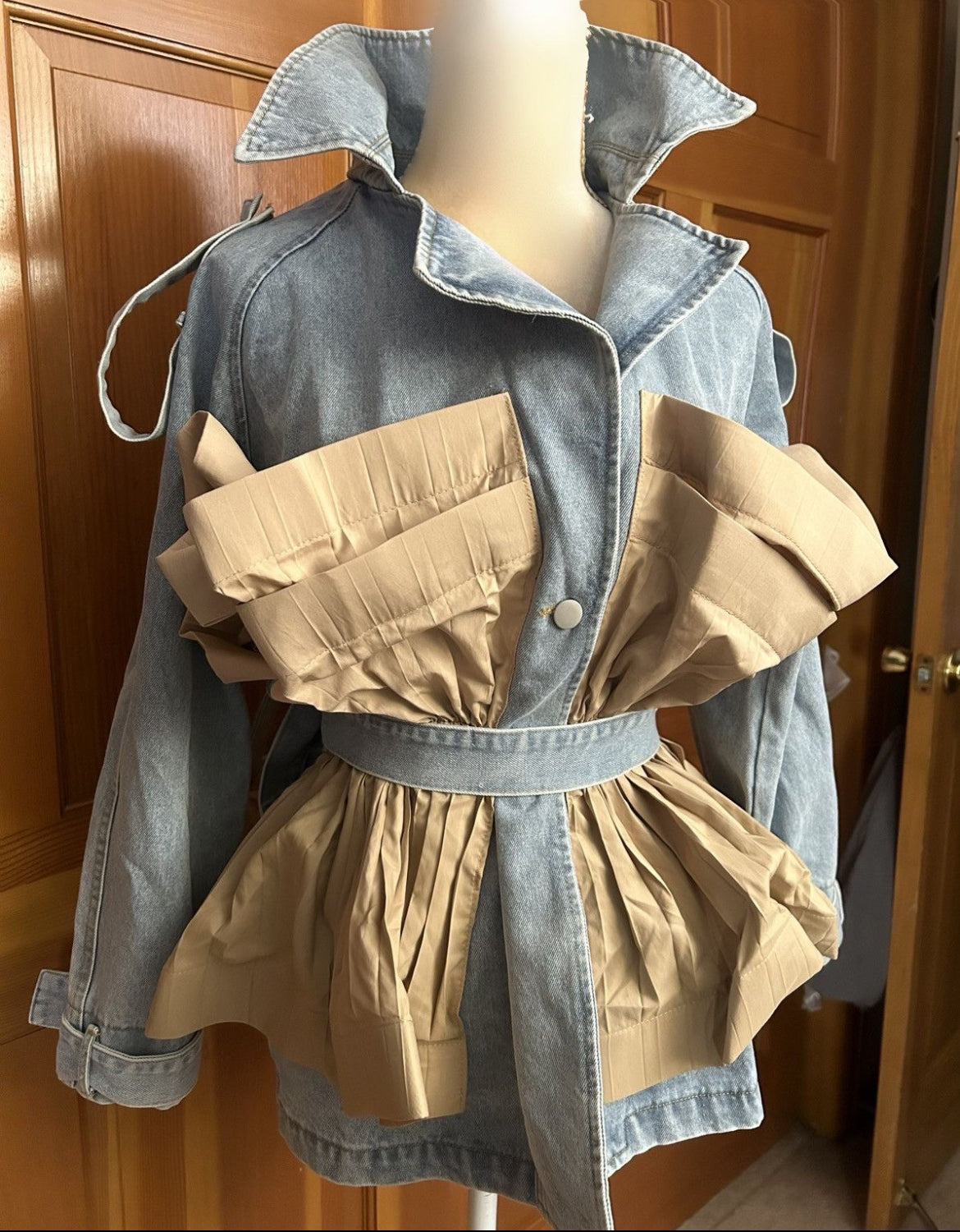 Ruffle Patchwork Denim Jacket