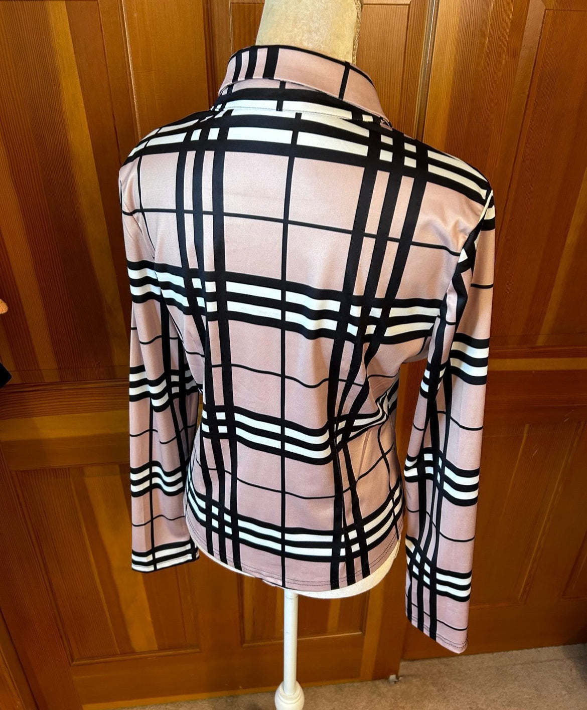 Designer Plaid Print Button Up Blouse.