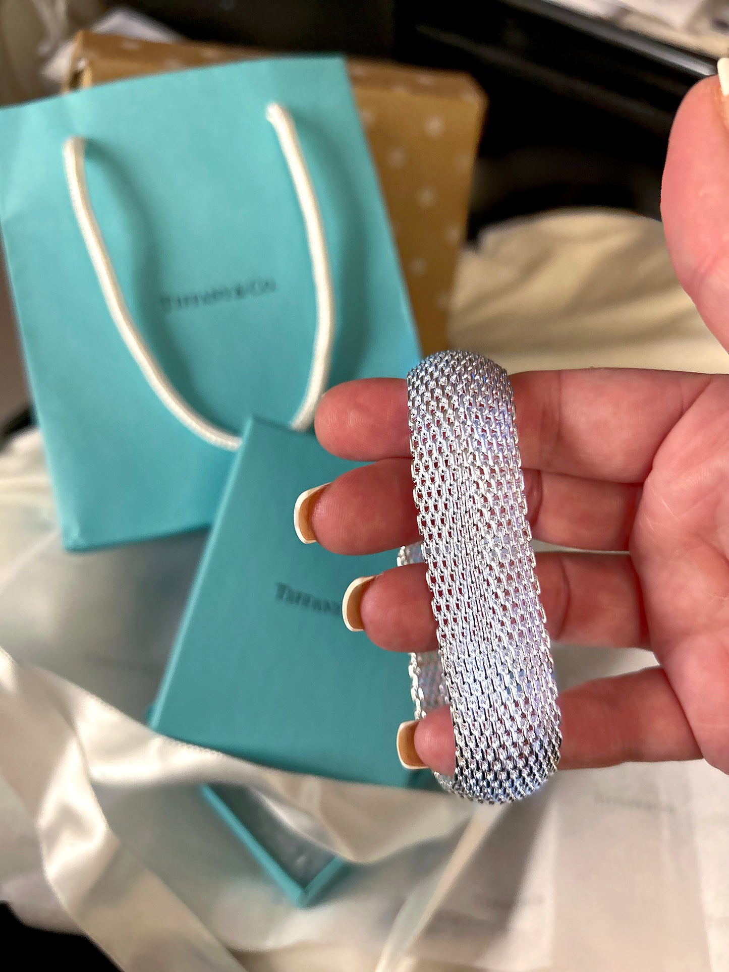925 Sterling Silver Dense Mesh Women's Bangle Bracelet