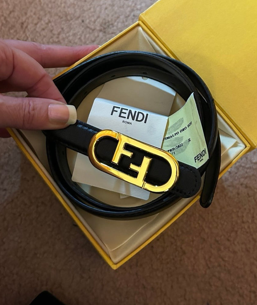 Gold Finish O'Lock Leather Buckle Belt with Box