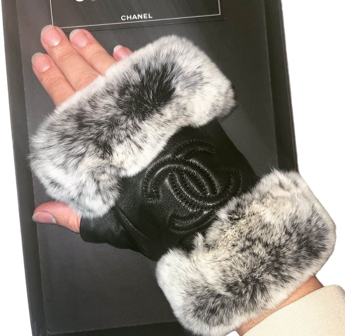 Chanel Fingerless Faux Fur Gloves