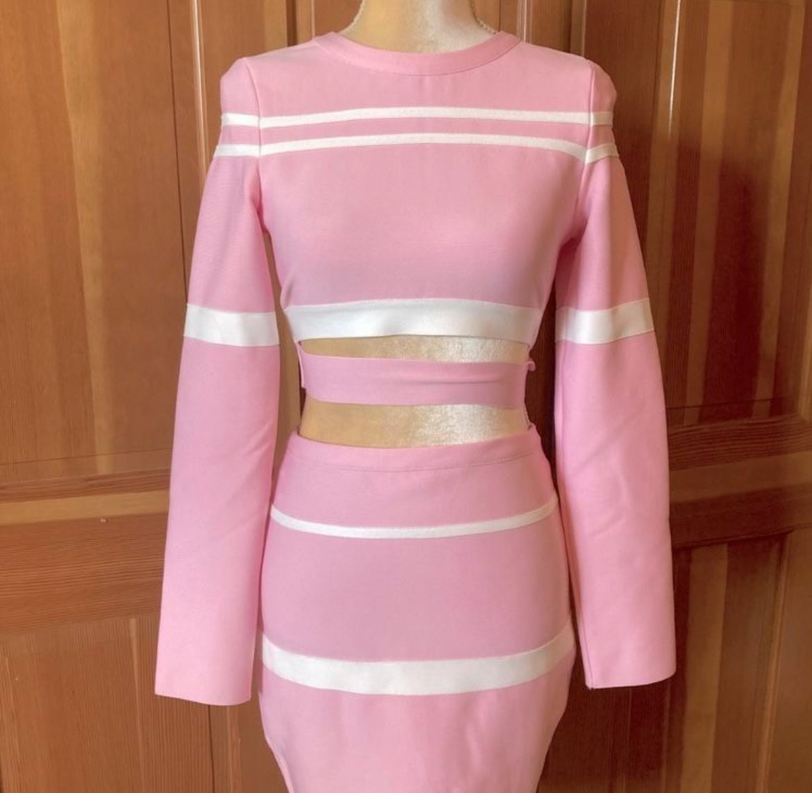 Pink Crop Top Skirt
Bandage Suit Set.