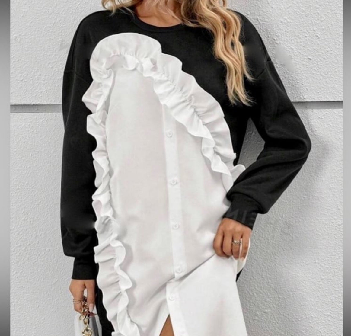 Ruffle Trim Button Dress