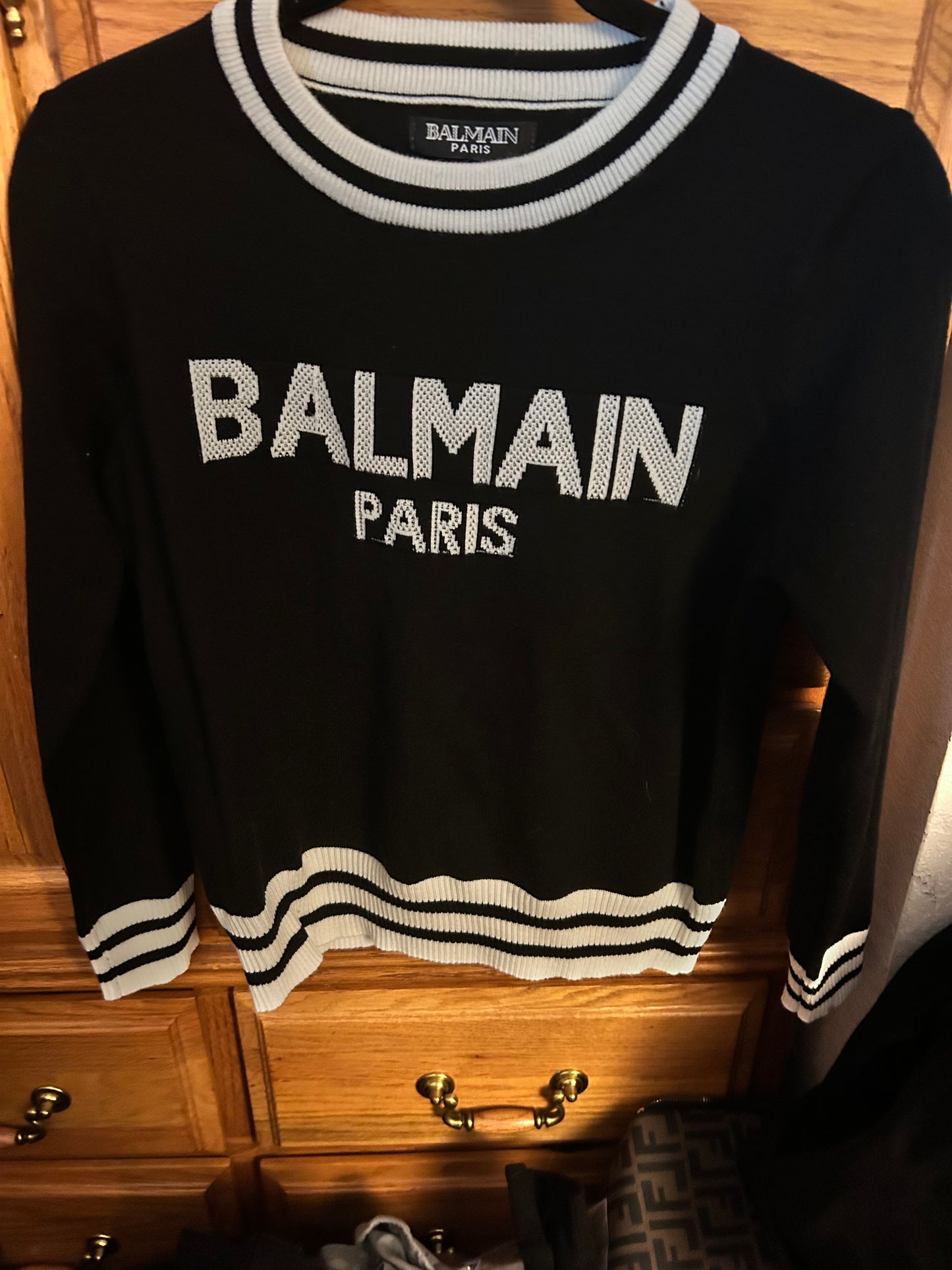 Black and White Intarsia-Knit Logo Jumper.