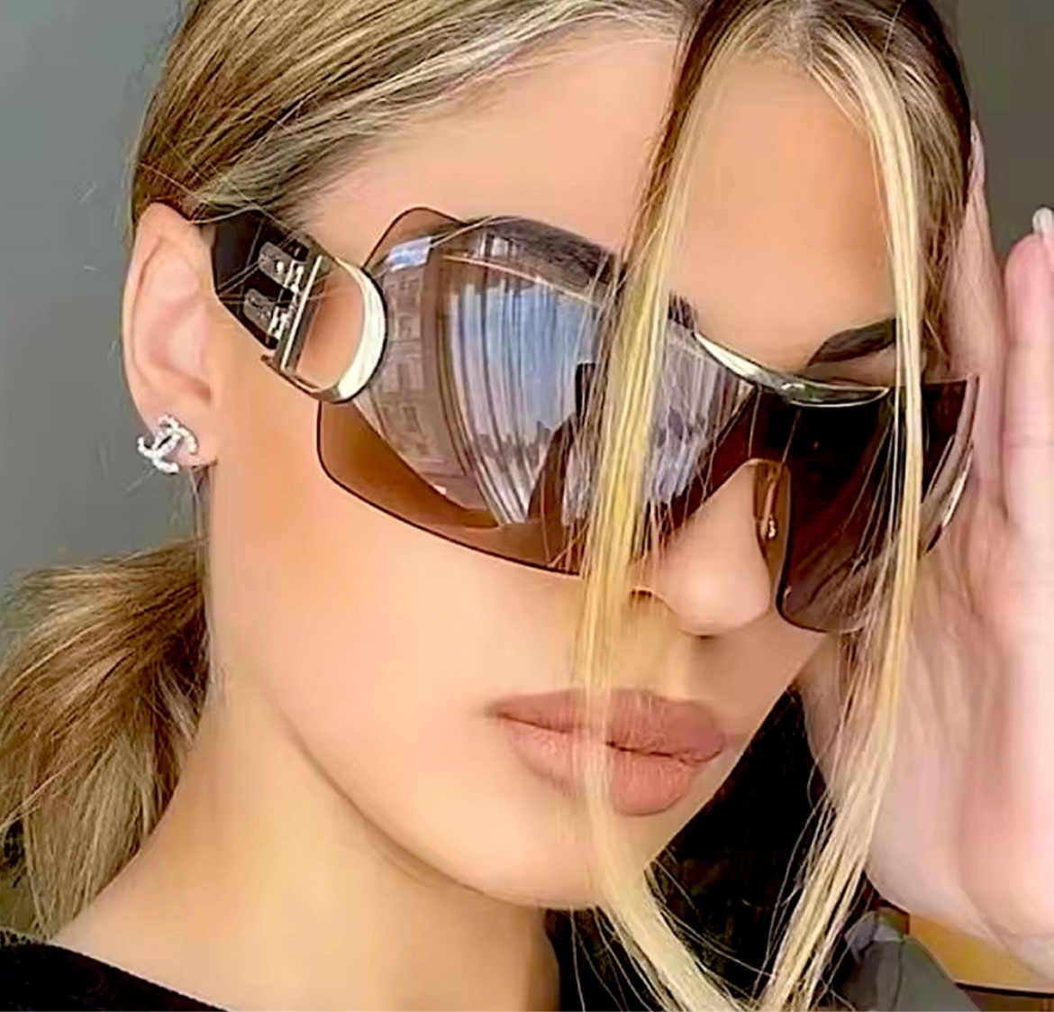 Gold Tea Shield Style Glamour Sunglasses