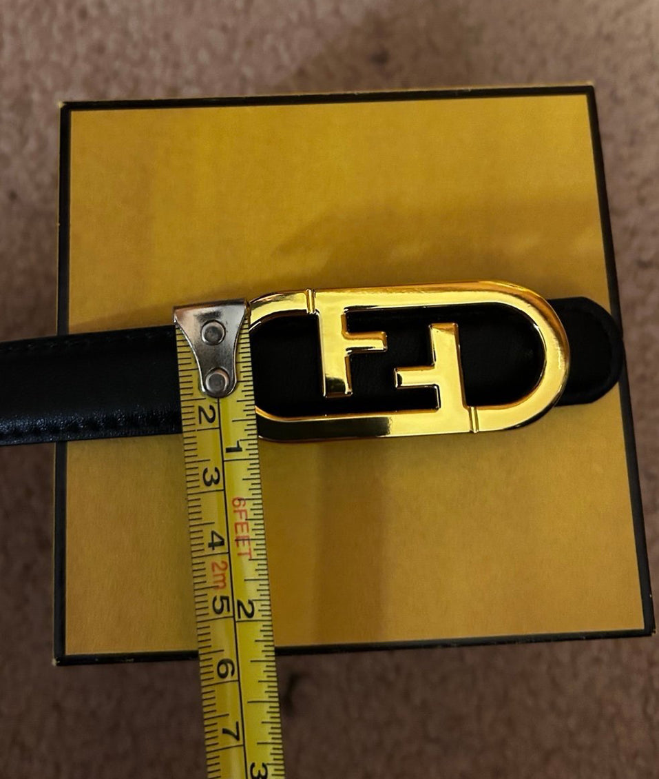 Gold Finish O'Lock Leather Buckle Belt with Box
