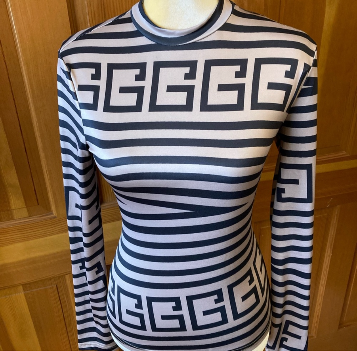 Balmaini Print Designer Mock Tee Blouse.
