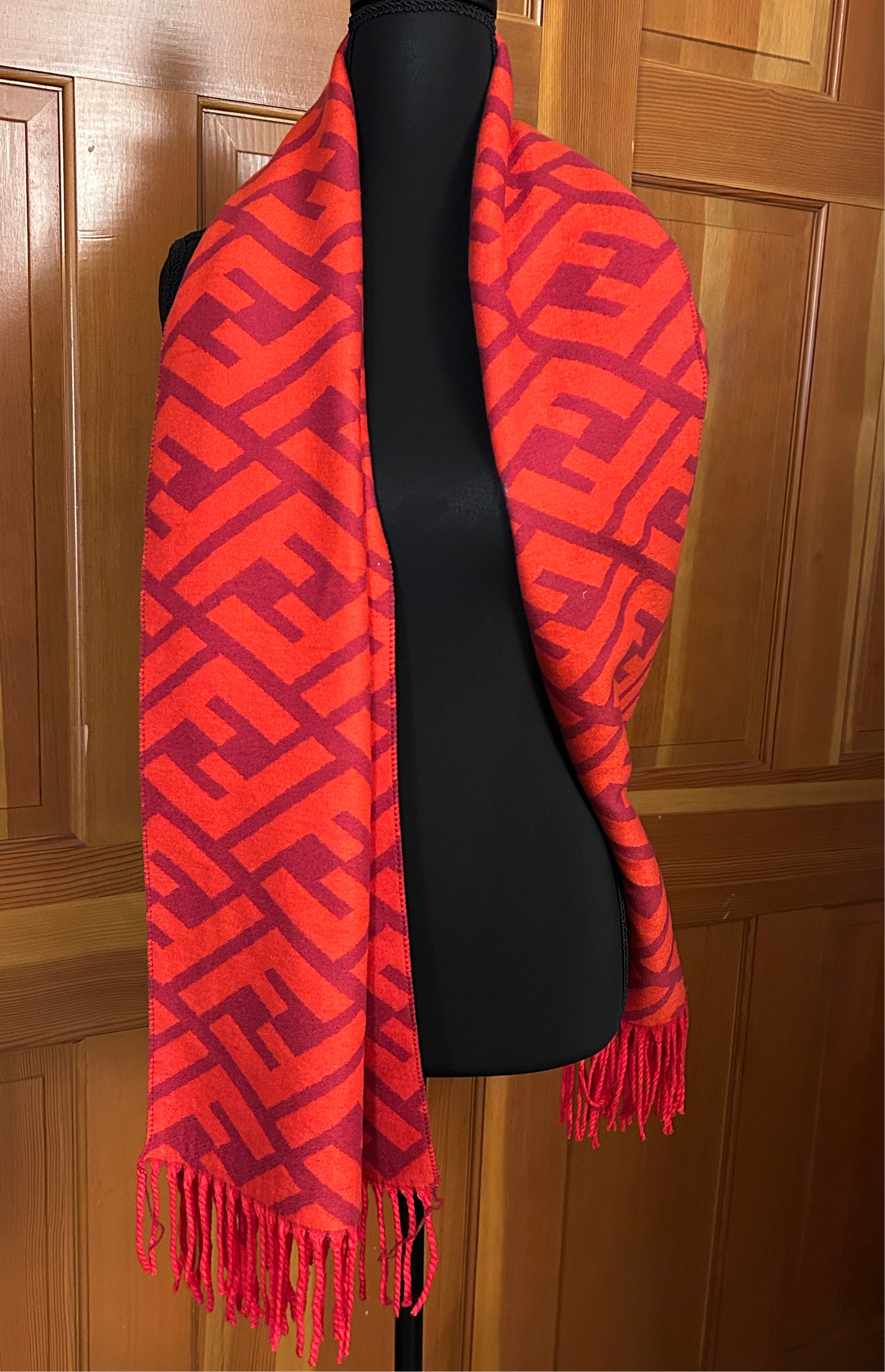 Jacquard Red Tasseled Scarf